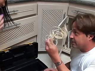 Petite Asian without panties banging in kitchen
