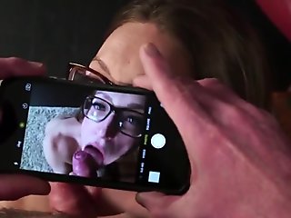 Wicked looker gets cum load on her face swallowing all the load