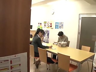 asian lesbian couple get down in library