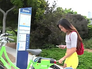 Thight Asian pussy gets destroyed by big white cock